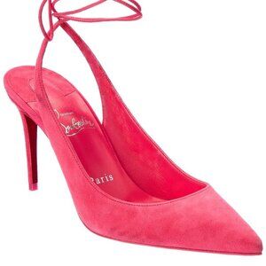 Christian Louboutin Lace-Up Kate 85 Suede Pump, Size 38, Pink